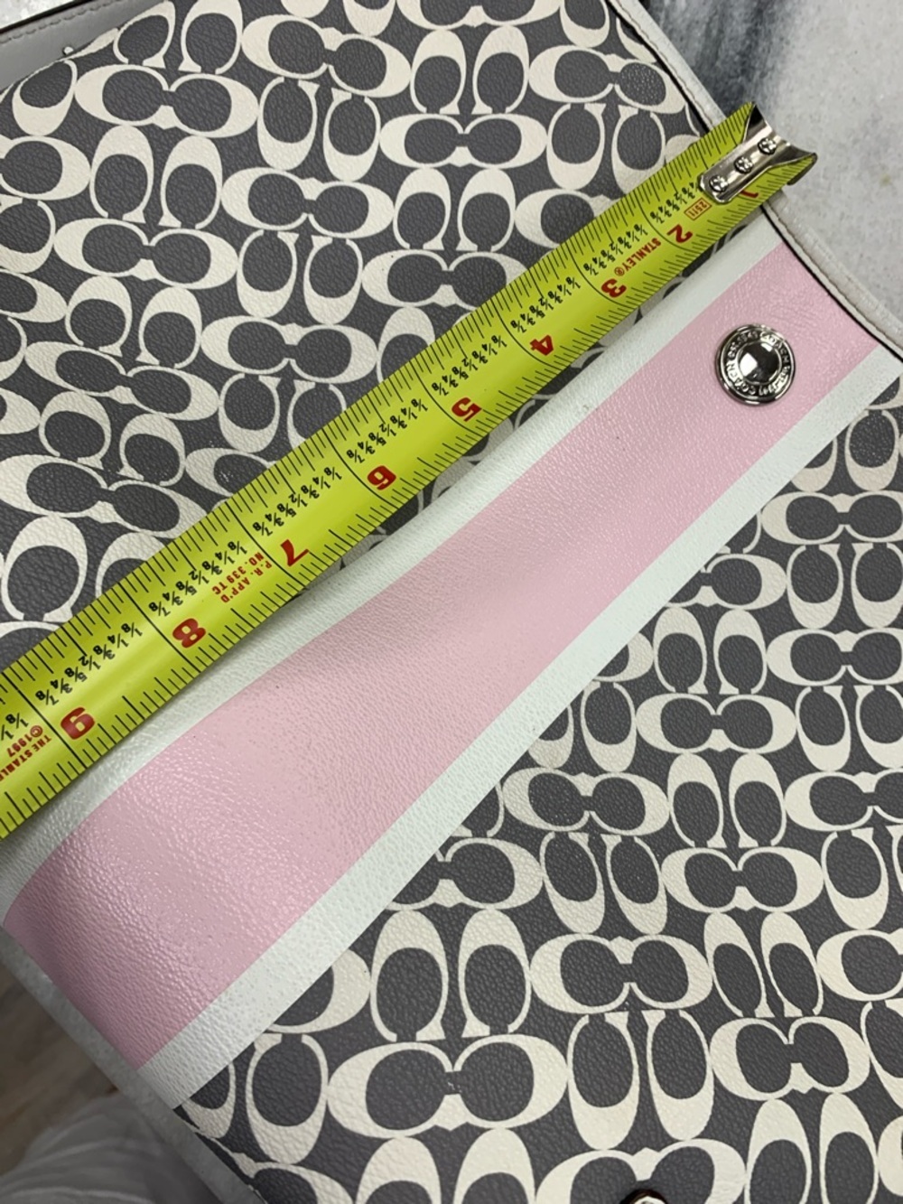 Coach Signature Canvas Shoulder Bag in Pink and Gray with White Trim - Picture 9 of 11
